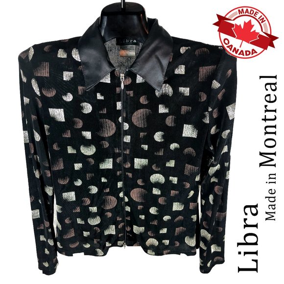 Libra Long sleeve dress shirt/jacket Black copper silver abstract Montreal made - Picture 1 of 3